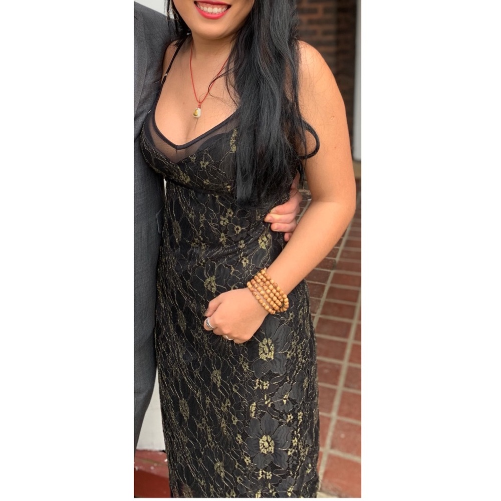 Black and gold bodycon midi dress